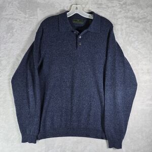 Embassy Row Polo Collared 100% Two Ply Cashmere Size Large L Knit Sweater Blue